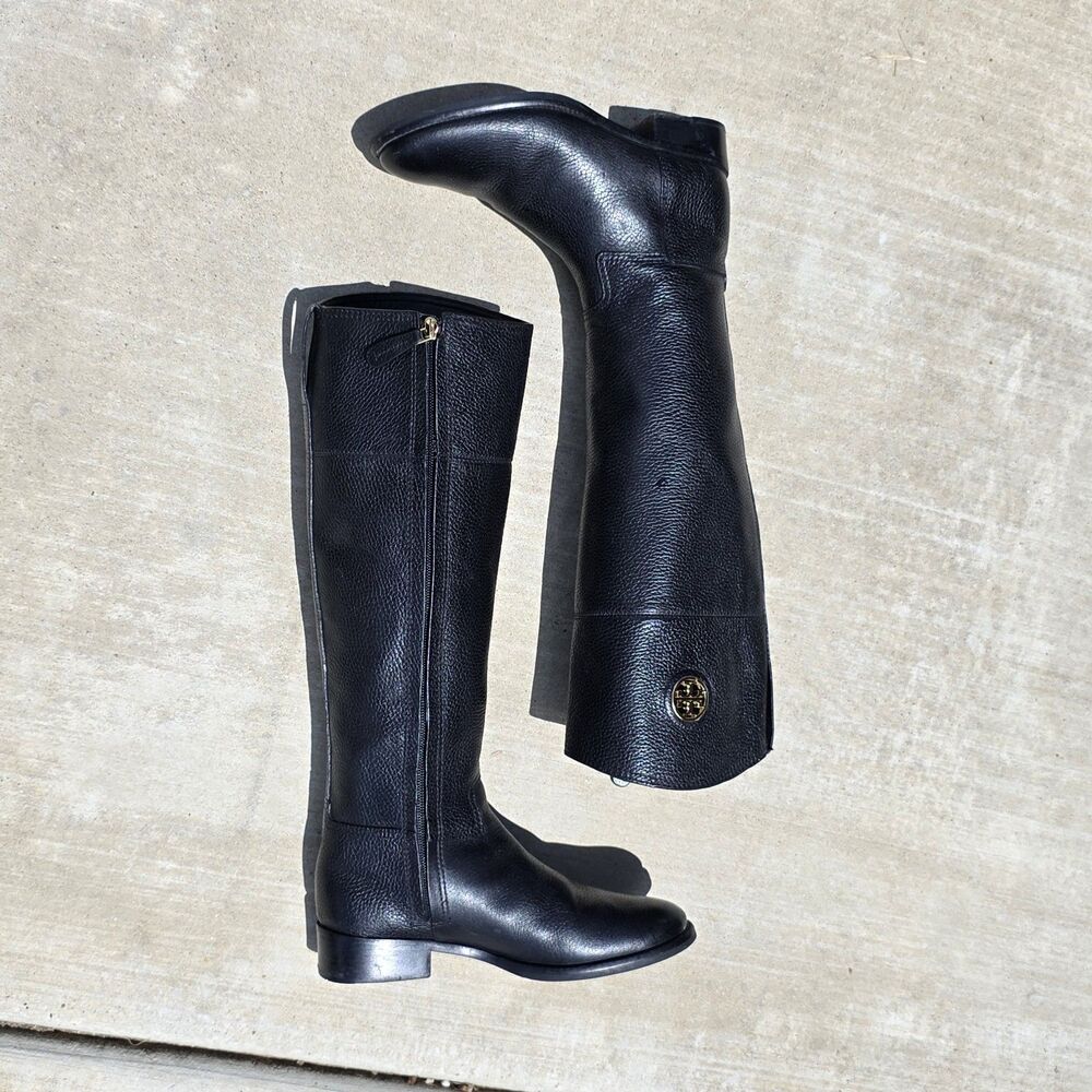 Tory Burch Black Junction Tall Riding Boot Soft Pebbled Leather SIZE 6M - Picture 5 of 8